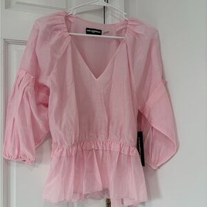 Karl Lagerfeld Light Pink V-Neck Peplum Blouse
